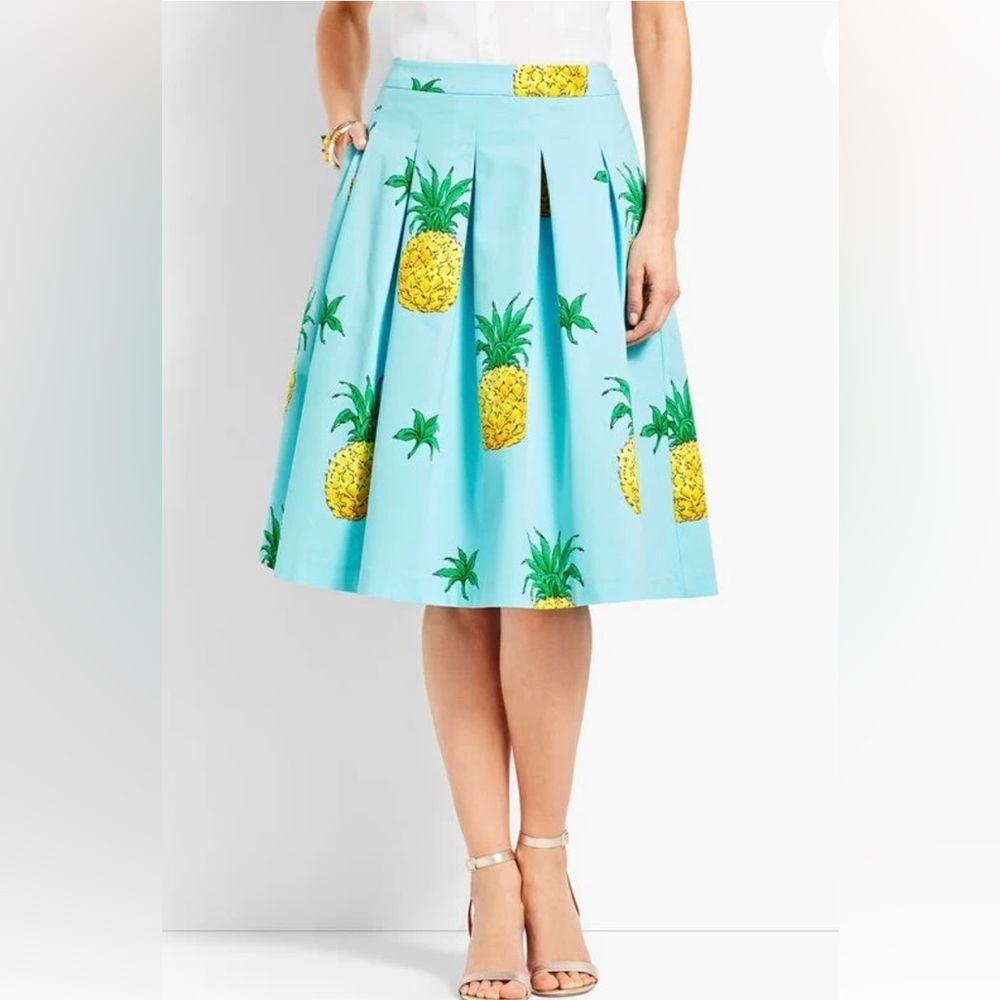 Talbots Pineapple Print Pleated Full Skirt Size 2P